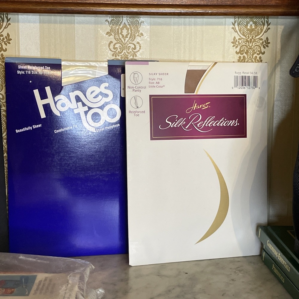 Hose Pantyhose Nylon NIP | 2 AB Size w Reinforced Toe | Silky Sheer & Pearl Shee